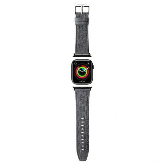 Karl Lagerfeld pasek do Apple Watch 38/40/41 mm KLAWMSAKLHPG STRAP SAFFIANO MONO SILVER